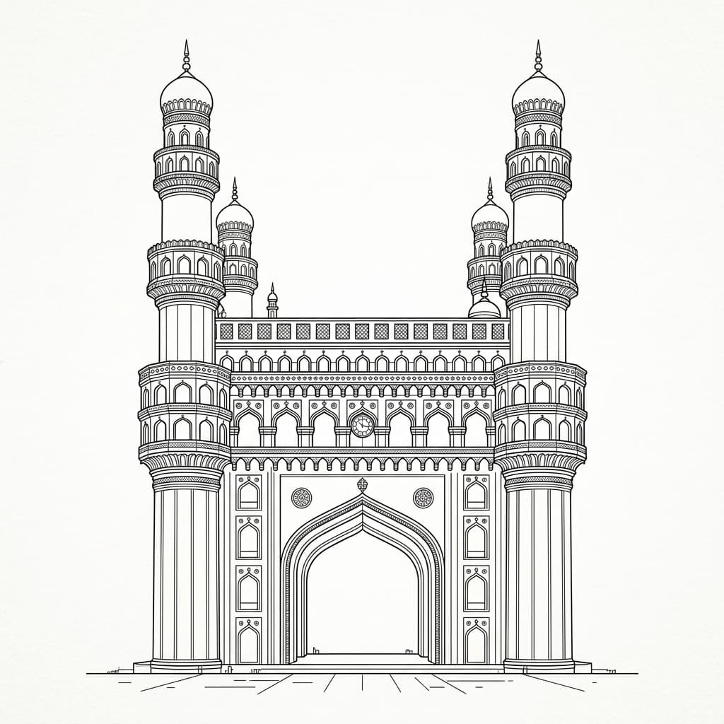 Charminar line art representing Hyderabad